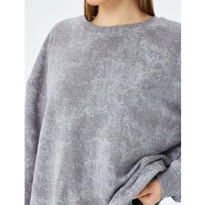 Soyut Baskılı Oversize Yıkamalı Bisiklet Yaka Sweatshirt 5SAL10533IK
