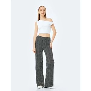 Beli Bağcıklı Geniş Paça Pantolon 5SAL40013IK - KOTON - Siyah Desenli - S