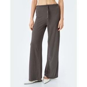 Beli Bağcıklı Yüksek Bel Bol Paça Pantolon 5SAL40050IK - KOTON - ANTRASİT - M