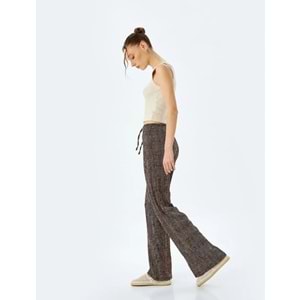 Yüksek Bel Geniş Paça Çizgili Pantolon 5SAL40051IK - KOTON - KAHVERENGİ ÇİZGİLİ - XS