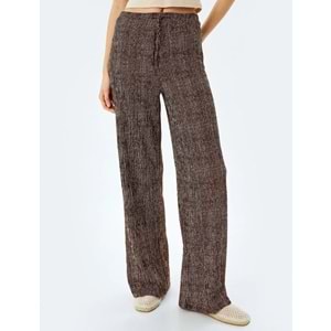 Yüksek Bel Geniş Paça Çizgili Pantolon 5SAL40051IK - KOTON - KAHVERENGİ ÇİZGİLİ - XS