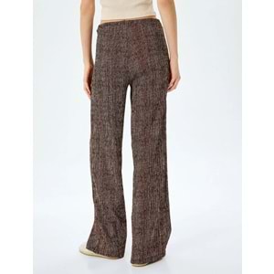 Yüksek Bel Geniş Paça Çizgili Pantolon 5SAL40051IK - KOTON - KAHVERENGİ ÇİZGİLİ - XS