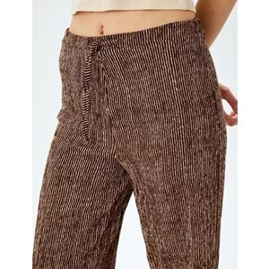 Yüksek Bel Geniş Paça Çizgili Pantolon 5SAL40051IK - KOTON - KAHVERENGİ ÇİZGİLİ - XS