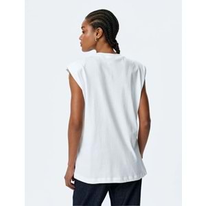 Basic Vatkalı Tişört 5SAK50020UK - KOTON - KIRIK BEYAZ - L