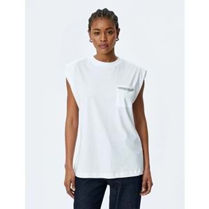 Basic Vatkalı Tişört 5SAK50020UK - KOTON - KIRIK BEYAZ - L