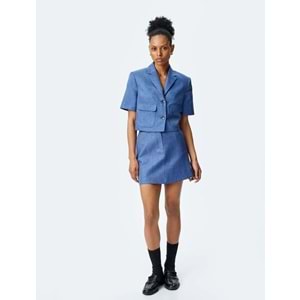 Kruvaze Kısa Kollu Crop Ceket 5SAK50075UW - KOTON - İNDİGO - 42