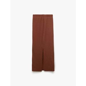 Yüksek Bel Yırtmaç Detaylı Astarlı Midi Kalem Etek 5SAL70006IK - KOTON - KAHVERENGİ - M