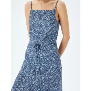 İp Askılı Çiçek Desenli Volanlı Beli Bağcıklı Midi Elbise 5SAL80072IK