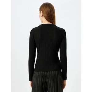 Uzun Kollu Bisiklet Yaka Bluz 5WAK80025PK - KOTON - SİYAH - S