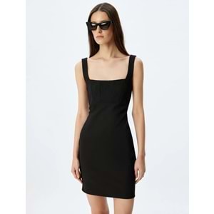 Kare Yaka Mini Elbise 5SAK80038EK - KOTON - SİYAH - S