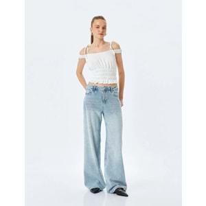 Crop Slim Fit Tişört 5SAL10061IK - KOTON - EKRU - M