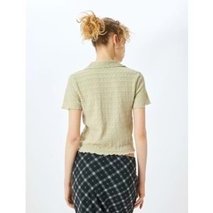 Düğmeli Gömlek Yaka Dokulu Kısa Kollu Bluz 5SAL60003IK - KOTON - YEŞİL - XS