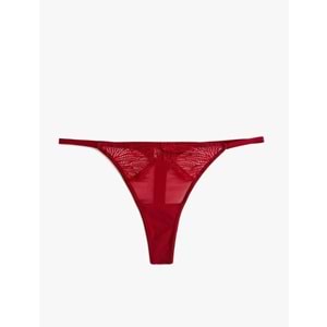 Yarı Transparan Düşük Bel Dantelli String Kadın Külot 5SLK30162MK - KOTON - KIRMIZI - M