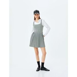 Kalın Askılı Pileli Kolsuz Mini Elbise 5SAL80086IW - KOTON - GRİ - 36