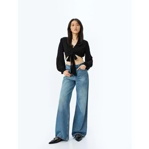 Viskon Crop Bluz 5SAK60003EW - KOTON - SİYAH - 44