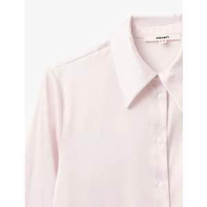Klasik Yaka Saten Gömlek 5SAK60177PW - KOTON - PEMBE - 38