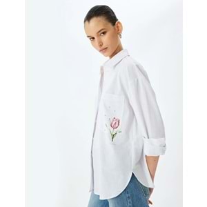 Taşlı Oversize Gömlek 5SAK60198UW - KOTON - PEMBE - 34