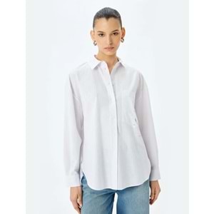 Taşlı Oversize Gömlek 5SAK60198UW - KOTON - PEMBE - 34