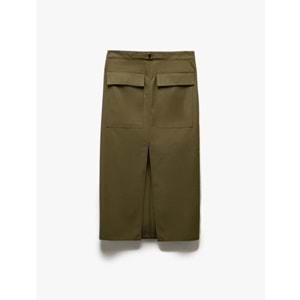 Gabardin Kumaş Yırtmaçlı Midi Kalem Etek 5SAK70146PW - KOTON - HAKİ - 34