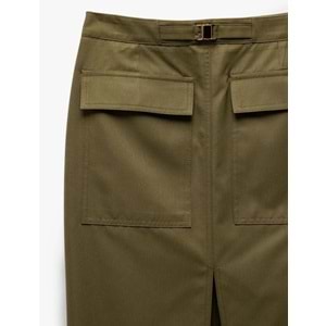 Gabardin Kumaş Yırtmaçlı Midi Kalem Etek 5SAK70146PW - KOTON - HAKİ - 34