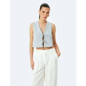 V Yaka Crop Yelek 5SAK20002PW - KOTON - GRİ - 36