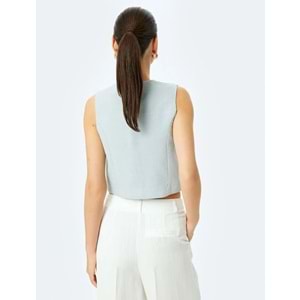 V Yaka Crop Yelek 5SAK20002PW - KOTON - GRİ - 36