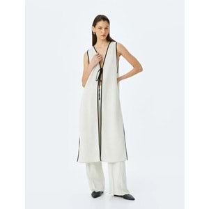 Önden Bağlama Detaylı Uzun Kolsuz Yelek 5SAK20036UW - KOTON - BEJ - 36