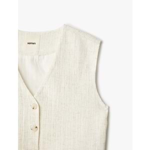 Düğmeli Crop Blazer Yelek 5SAK20031PW - KOTON - BEJ - 42