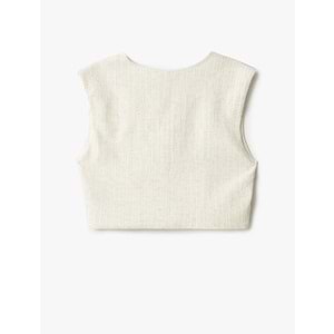 Düğmeli Crop Blazer Yelek 5SAK20031PW - KOTON - BEJ - 42