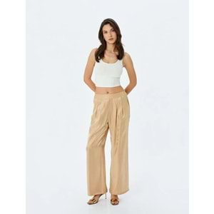 Yüksek Bel Palazzo Saten Pantolon 5SAK40091UW - KOTON - BEJ - 38