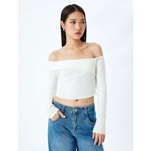 Crop Uzun Kollu Tişört 5SAL10451IK - KOTON - EKRU - S