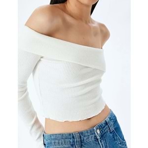 Crop Uzun Kollu Tişört 5SAL10451IK - KOTON - EKRU - S
