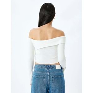 Crop Uzun Kollu Tişört 5SAL10451IK - KOTON - EKRU - S