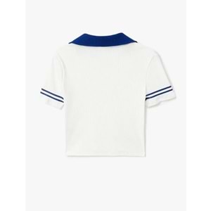 Polo Yaka Biyeli Crop Tişört 5SAL10183IK - KOTON - EKRU - S