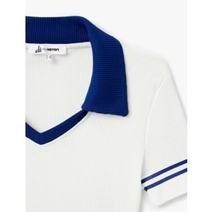 Polo Yaka Biyeli Crop Tişört 5SAL10183IK - KOTON - EKRU - S
