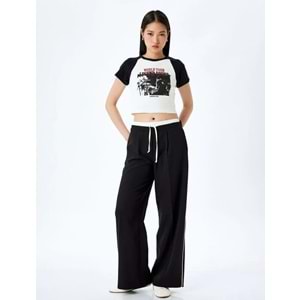 Baskılı Kısa Kollu Bisiklet Yaka Slim Fit Crop Tişört 5SAL10098IK - KOTON - EKRU - L