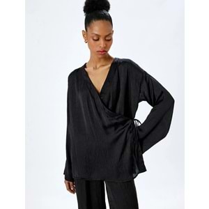 Kruvaze Saten Kimono Ceket 5SAK50062UW - KOTON - SİYAH - 40