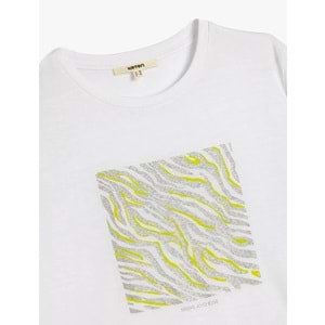 Kısa Kollu Baskılı Simli Baskılı Tişört 5SAK50114EK - KOTON - BEYAZ - XXL