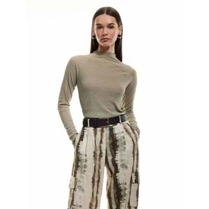 Dik Yaka Slim Fit Tişört 5SAK50299EK - KOTON - ADA ÇAYI - L