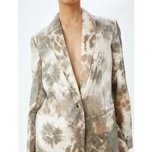 Modal Kumaş Soyut Desenli Cepli Kruvaze Blazer Ceket 5SAK50045UW - KOTON - EKRU - 36