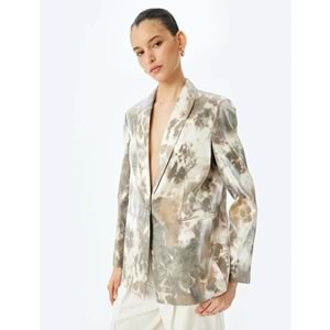 Modal Kumaş Soyut Desenli Cepli Kruvaze Blazer Ceket 5SAK50045UW - KOTON - EKRU - 36