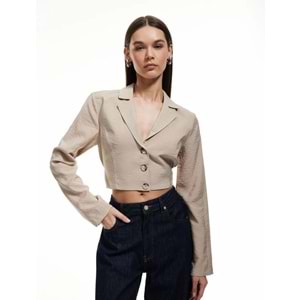 Bağlama Detaylı Viskon Crop Bluz 5SAL60035IW - KOTON - BEJ - 34