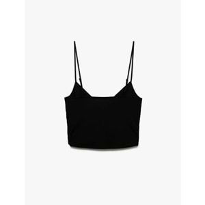 Skinny Fit Drapeli V Yaka İnce Askılı Bluz 5SAK10035EK - KOTON - SİYAH - L