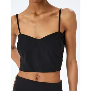 Pamuklu Slim Fit Gipeli İnce Askılı Crop Büstiyer 5SAK30004EW - KOTON - SİYAH - 34