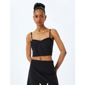 Pamuklu Slim Fit Gipeli İnce Askılı Crop Büstiyer 5SAK30004EW - KOTON - SİYAH - 34