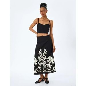 Pamuklu Slim Fit Gipeli İnce Askılı Crop Büstiyer 5SAK30004EW - KOTON - SİYAH - 38