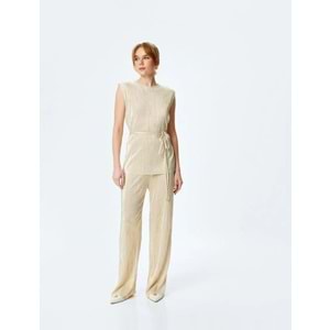 Yüksek Bel Parlak Piliseli Palazzo Pantolon 5SAK40017UK - KOTON - ALTIN - XXL