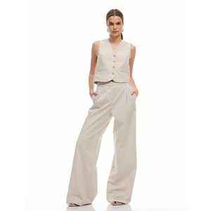 Cepli Pile Detaylı Geniş Düz Paça Pantolon 5SAK40032PW - KOTON - BEJ - 40