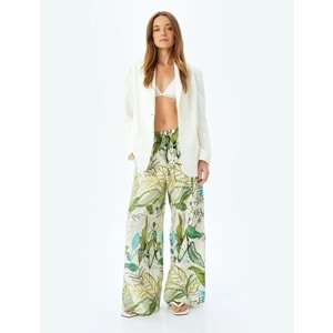 Floral Desenli Cepli Geniş Paça Viskon Pantolon 5SAK40089UW - KOTON - YEŞİL - 38