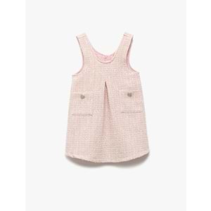 Kız Bebek Kız Bebek Yuvarlak Yaka Askılı Cep Detaylı Tüvit Jile Elbise 5SMG80076AW - KOTON - PEMBE - 3-4 YAŞ